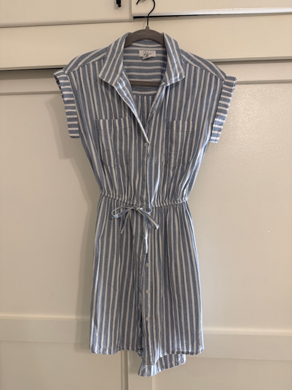 Japna Blue and White Striped High-Low Shirt Dress